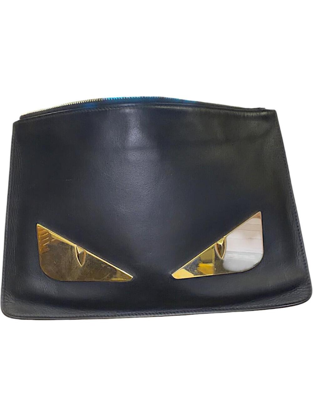 Fendi Monster Eyes Leather Zip Pouch Clutch